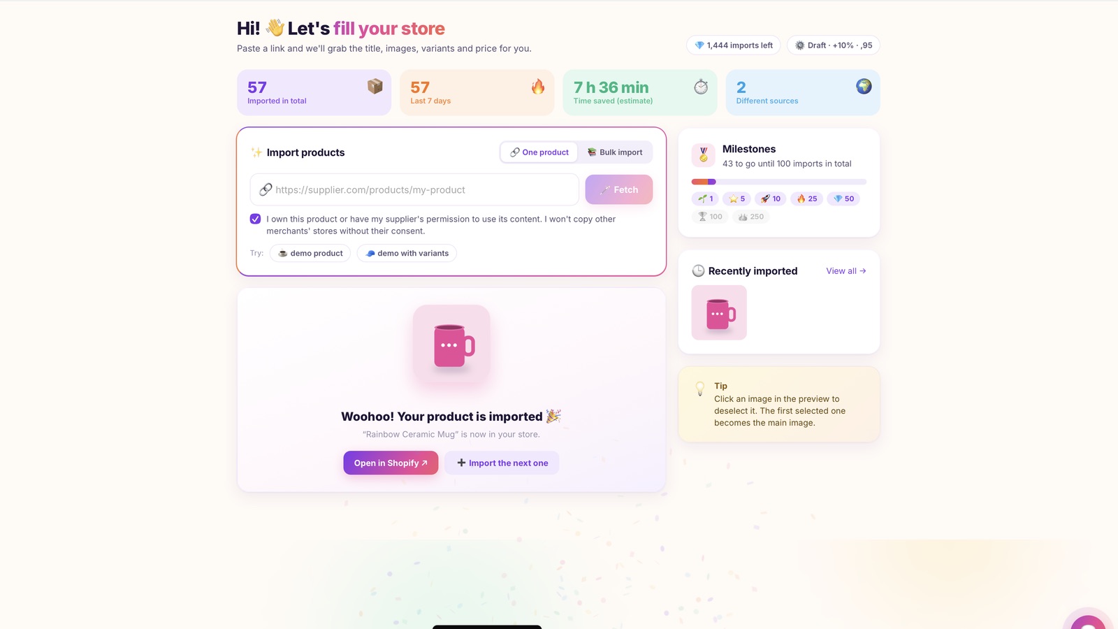 Importino single product import preview